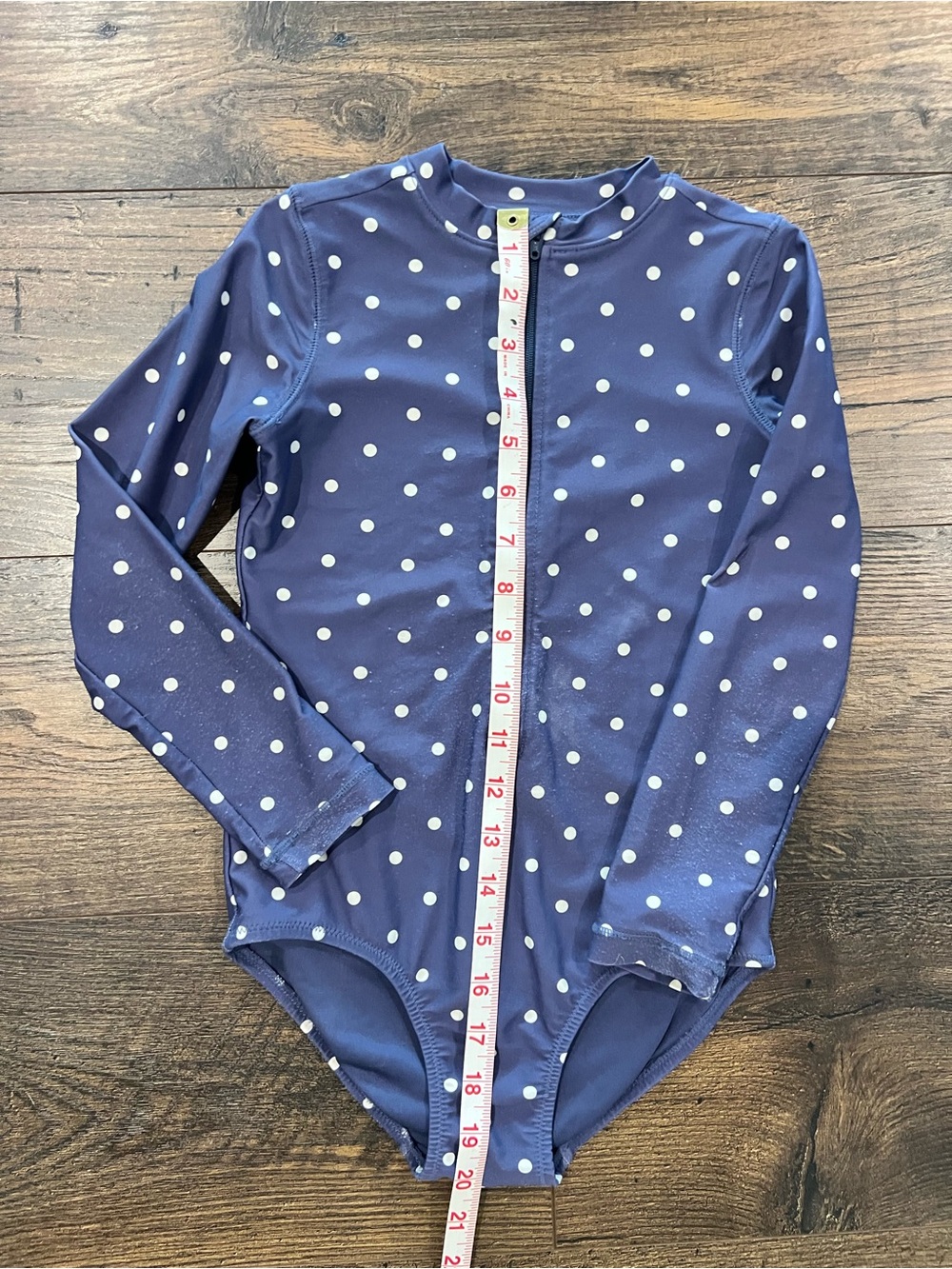 Primary Navy and White Polka Dot Long-Sleeve One-Piece Swimsuit